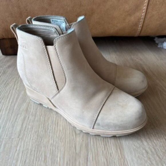 Sorel Evie wedge pull on leather suede Chelsea boots size 10 - Picture 1 of 8